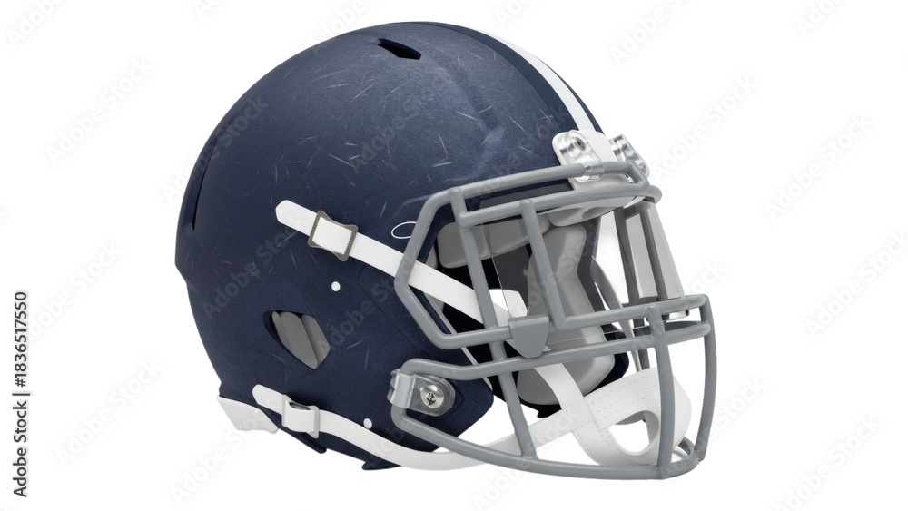 Fototapeta premium Detailed navy blue football helmet with face mask on transparent background