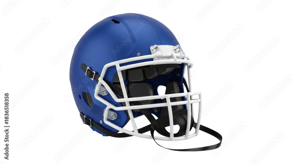 Fototapeta premium Detailed view of a blue football helmet with face mask on transparent background