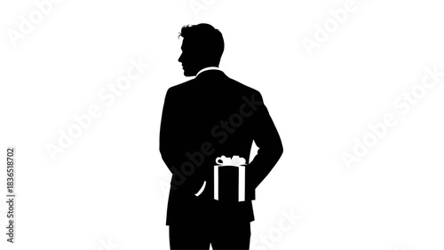 Mysterious silhouette of a waiter presenting coffee service discreetly in deep shadow for dramatic effect