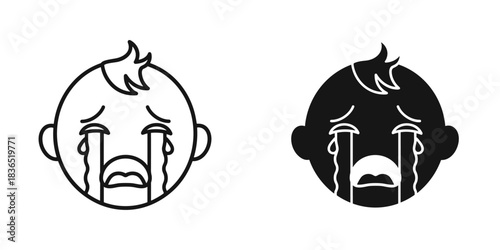 Distressed infant with tears streaming down face, a sad and unhappy baby, ideal for expressing emotion, childhood challenges, or parenting concerns