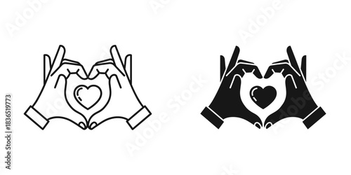 Show your love with these simple heart hands icons in black and white, perfect for expressing feelings of gratitude, romance, or affection in your designs