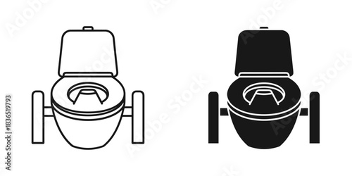 Plumbing icon set illustrating toilet bowl in two styles, great for bathroom decor, design, or cleaning services advertising and modern minimalist artwork