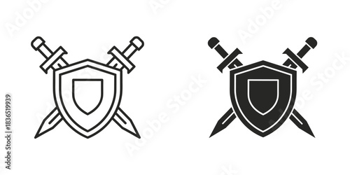 Bold shield and sword emblems convey strength and protection with graphic impact, perfect for gaming, security, and historical themes