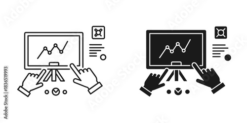 Interactive data analysis for business insights with touch screen technology and financial graphs, perfect for modern presentations and investment strategies