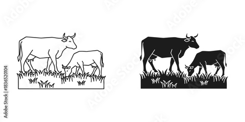 Elegant cow and calf illustration perfect for branding, packaging, or farm-to-table designs, adding a touch of rustic charm and natural appeal