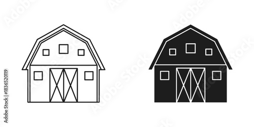 Classic barn icon set offers a simple rural charm, perfect for agriculture, homesteading, or vintage designs with rustic appeal and minimalist elegance
