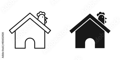 Adorable Chicken Coop in Minimalist Outline and Solid Styles for Farm Fresh Branding and Rustic Decor Themes that Evoke Country Charm