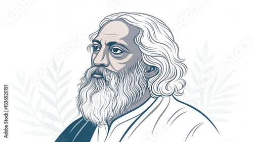 Robindranath tagore portrait minimalist vector art for Robindro Jayanti