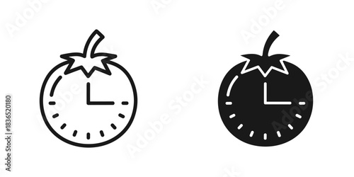 Timely tomato icons for food freshness and recipe timing, perfect for culinary blogs and healthy eating apps, promoting speed and efficiency in cooking