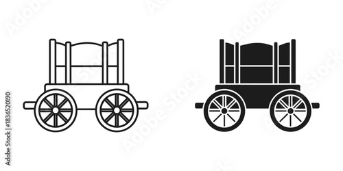 Classic covered wagon silhouette icons ready for your next adventure, perfect for history buffs and western themes in your projects or design needs
