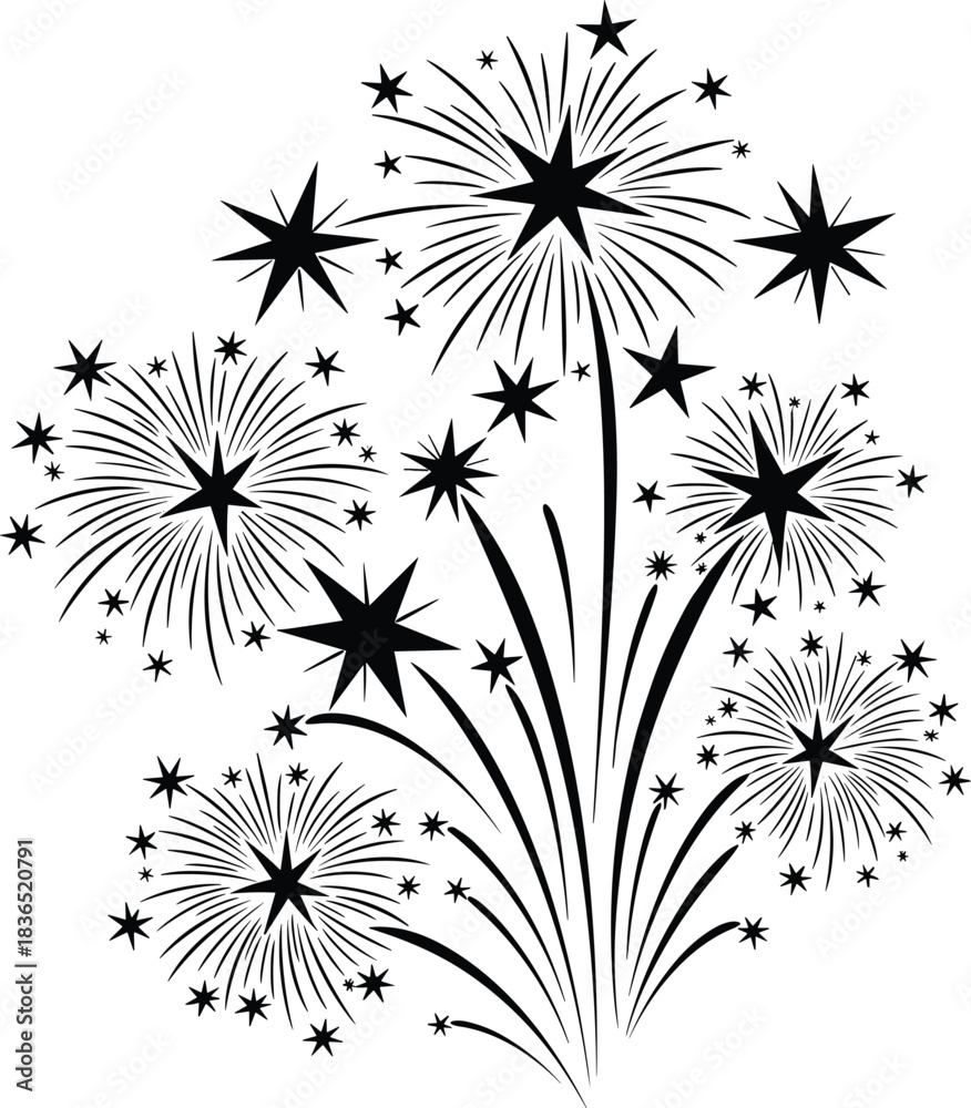 Obraz premium Stylized black and white fireworks burst celebration