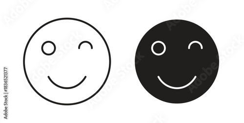 Smile wink icon with line and silhouette versions.