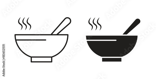 Soup icon with line and silhouette versions.