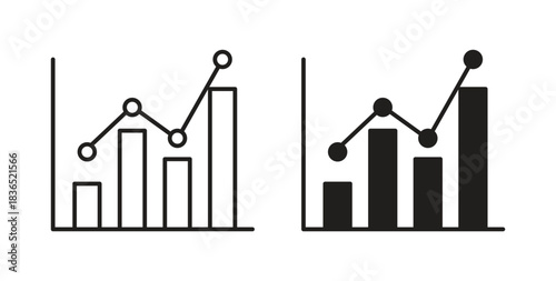 Stats icon with line and silhouette versions.