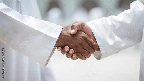 Two arab businessmen shaking hands and creating a successful agreement