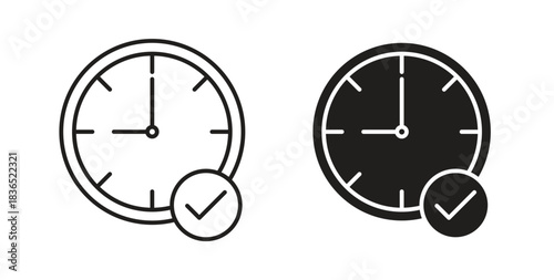 Time check icon with line and silhouette versions.