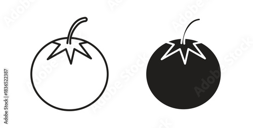 Tomato icon with line and silhouette versions.