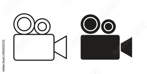 Video camera icon with line and silhouette versions.