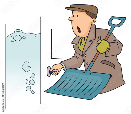 Man surprised by huge snow volume.