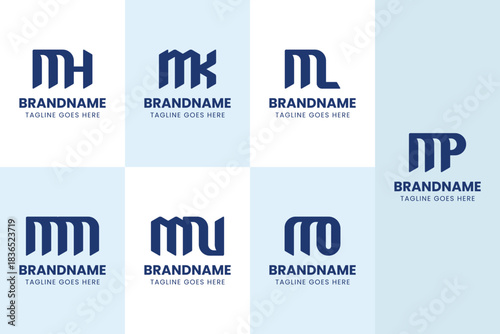 Letters MH MK ML MM MN MO MP Monogram Logo Set, for HM KM LM M NM OM PM initials