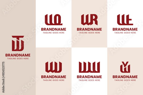 Letters WQ WR WT WU WW WY Monogram Logo Set, for QW RW TW UW W YW initials