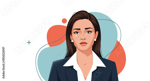 Sad businesswoman with a tear rolling down her cheek, looking distressed.