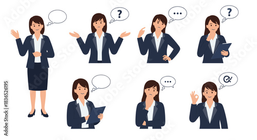 Collection of businesswomen in different poses and expressions, conveying various emotions and actions.