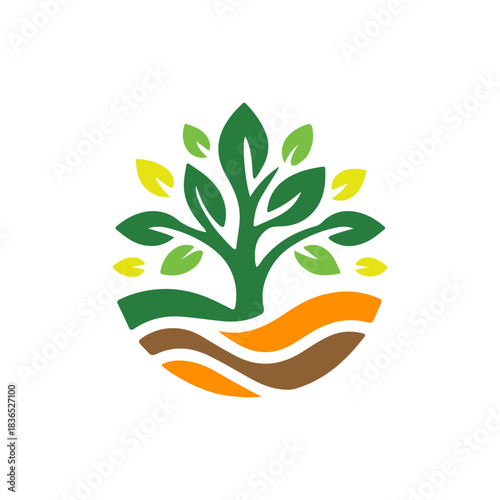 Stylized tree growing in fertile soil icon