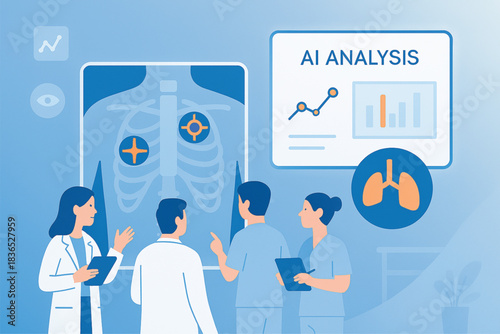 Digital pillbox dispensing medicine automatically. AI robot guiding patient.