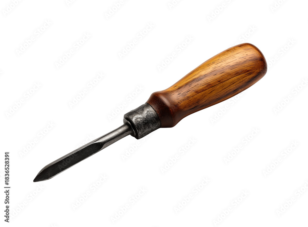 Obraz premium Vintage chisel with wooden handle isolated on transparent background Cutout PNG