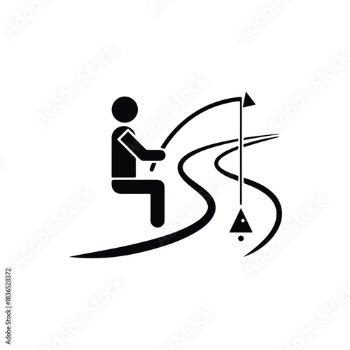 vector of a person fishing by the river, relaxed outdoor activity.