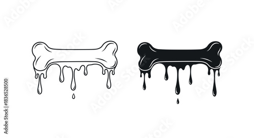 Edgy graffiti-style illustration of a dog bone with a melting or dripping effect, shown in both black silhouette and outline.