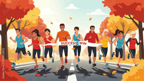 Group marathon running in autumn race for fitness and competition win brazil ceara