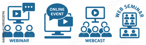 webinar online event icon set