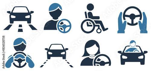 car driving people icon collection