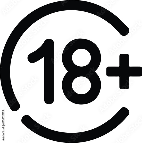 Black 18 Plus Symbol Icon eighteen plus age restriction