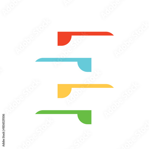 Colorful Abstract Shapes Arranged Vertically on White Background.