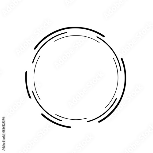 Abstract Circular Design with Interrupted Lines and Minimalist Aesthetic.