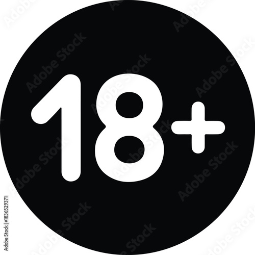 Black circle with white 18 plus symbol eighteen plus 2