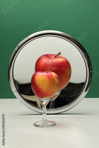 Tableau sur toile Still life with magnifying mirror and fruit