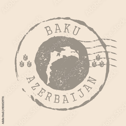 Stamp Postal Baku is a city of Azerbaijan. Map Silhouette rubber Seal.  Design Retro Travel. Seal  Map Baku grunge  for your design. Azerbaijan.  EPS10