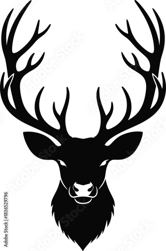 Majestic stag deer head with large antlers silhouette vector