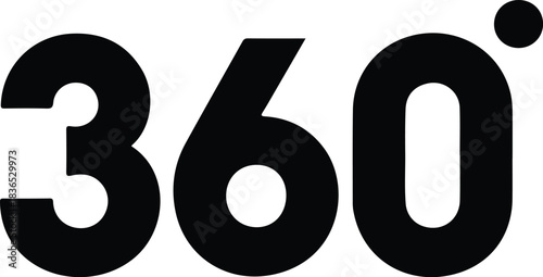 Black 360 Number Symbol with Degree Icon vector 1