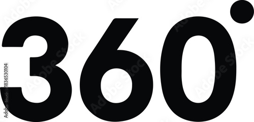 Black 360 numeral with degree symbol degrees number