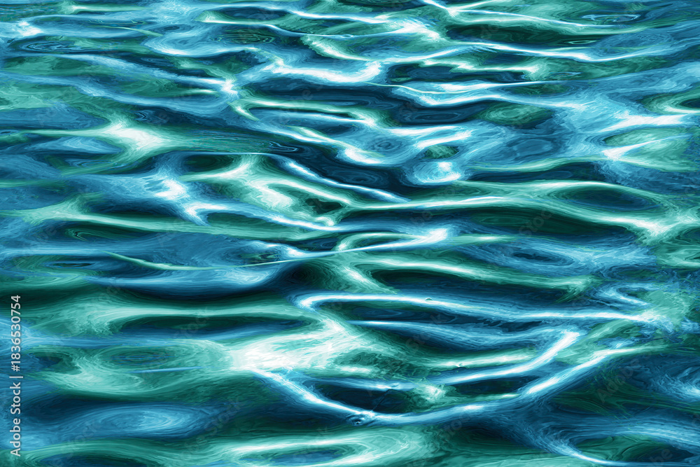 Obraz premium abstract water flow waves and ripples in closeup with reflections in blue aqua and green