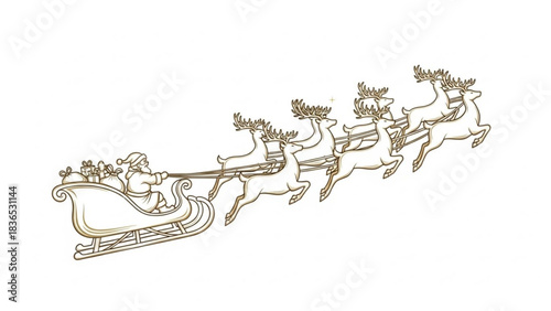 Santa claus and reindeer pulling a sleigh full of gifts