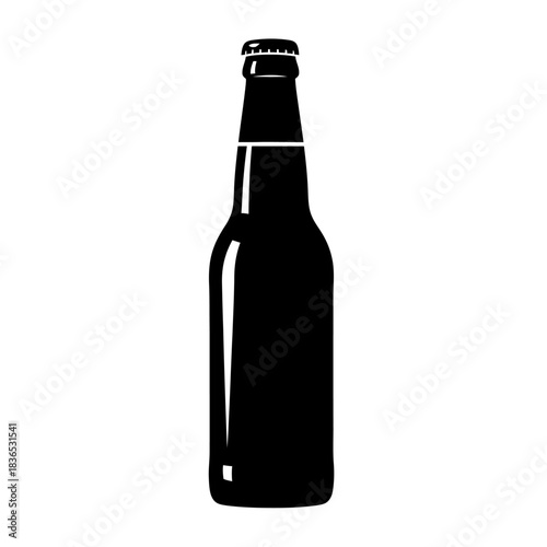 Black silhouette icon of a glass beer bottle with a crown cap, isolated on white background
