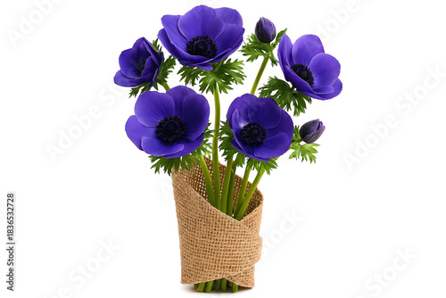 Purple Floral Canvas Frame with Decorative Flowers Isolated on Transparent Background