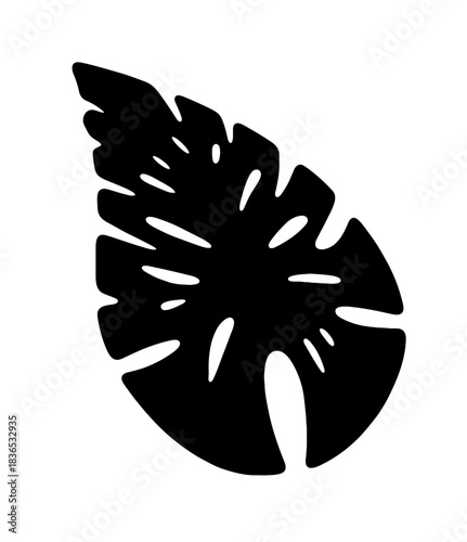  Vector illustration of a leaf black and white high contrast sticker print design