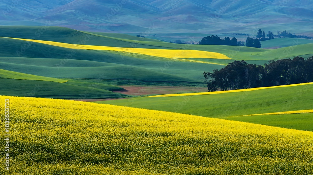 Obraz premium Rolling Hills of Palouse with Green and Yellow Crop Fields